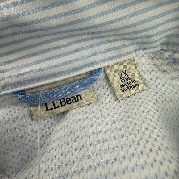 LL Bean Pullover Womens 2X Blue Everyday SunSmart Woven Lake Stripe 1/4 Zip New - Picture 3 of 10